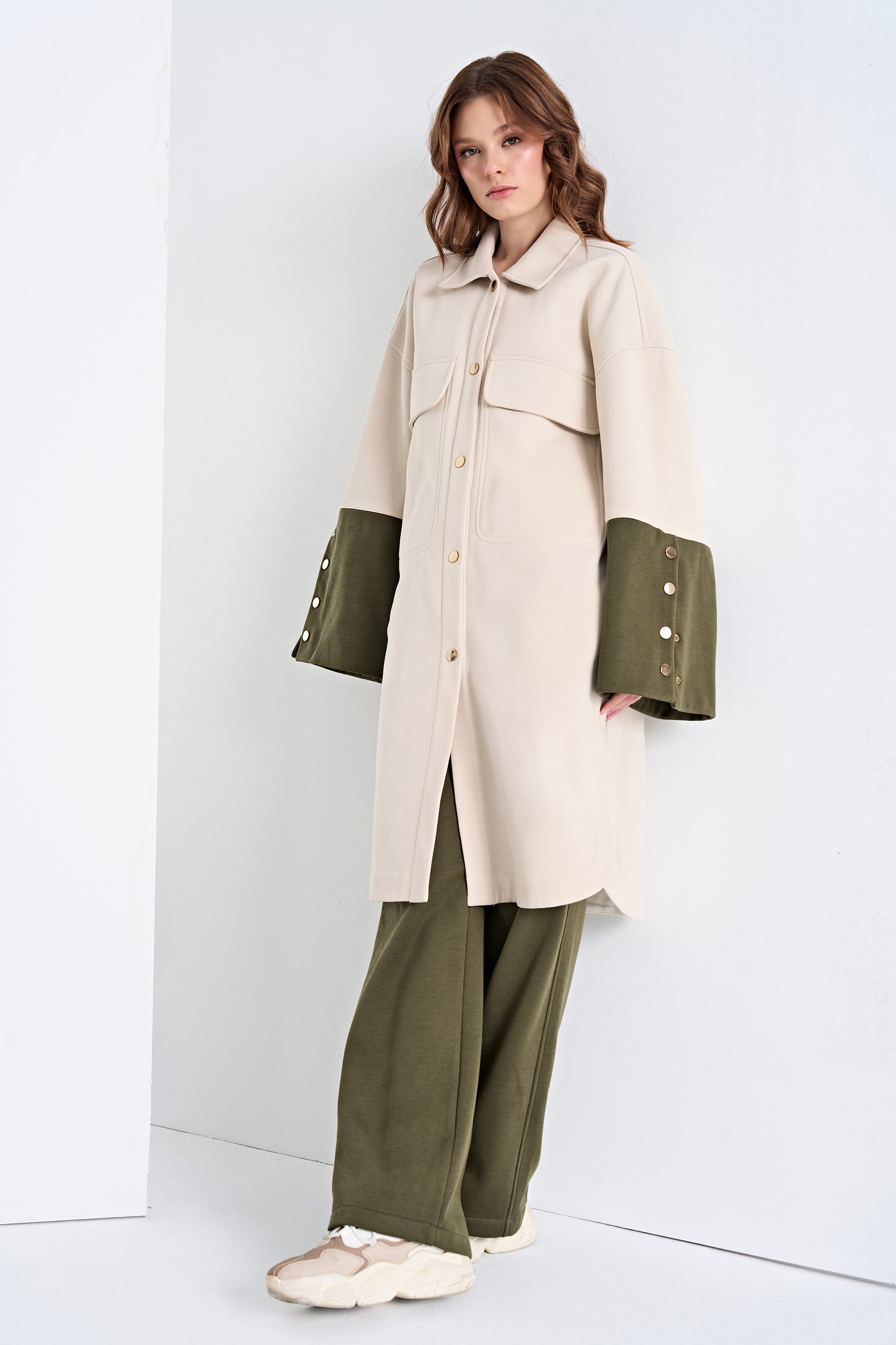 Color-Block Button-Down Tunic and Pants Set (Top)