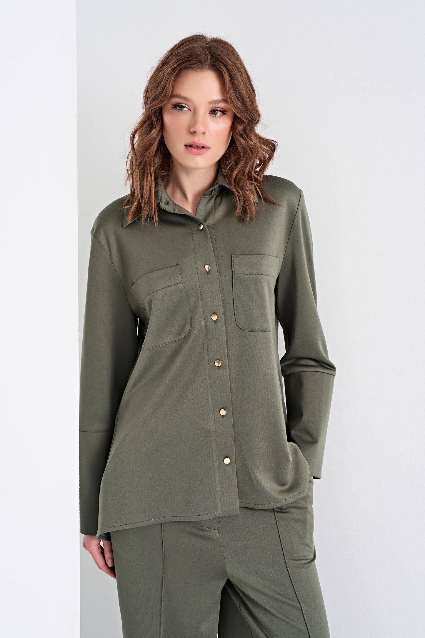 Button-Up Shirt and Wide-Leg Pants Set (Bottom)