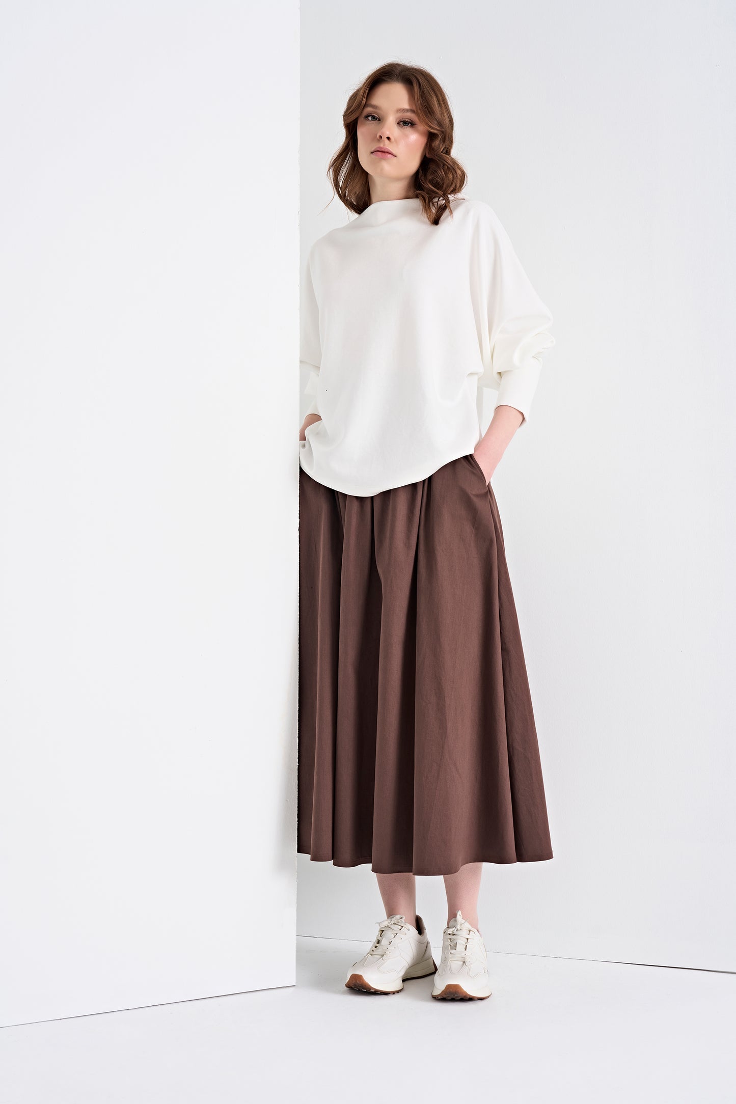 Boat Neck Top and Flowy Midi Skirt (Bottom)