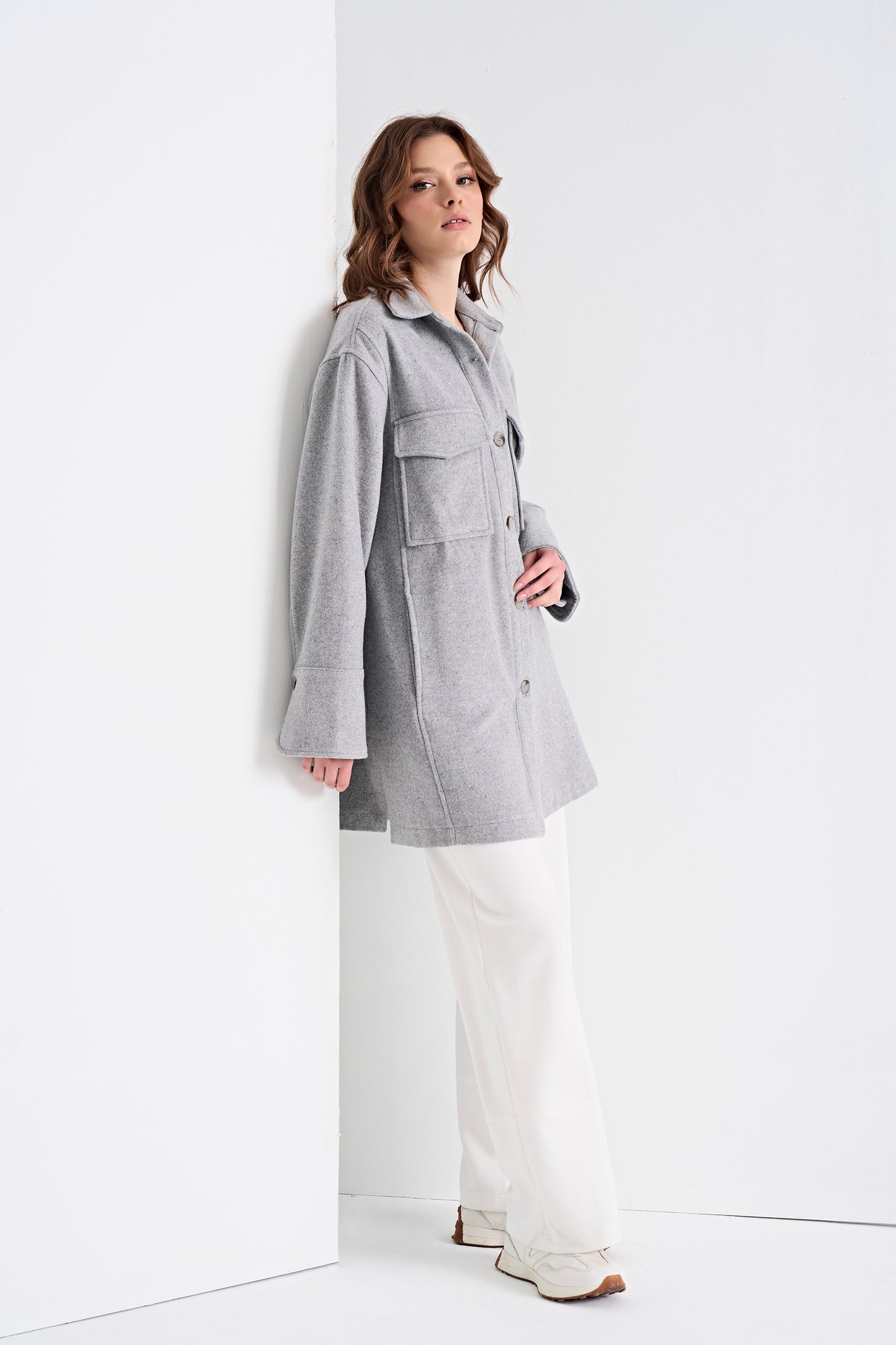 Oversized Shirt Jacket and Wide-Leg Pants (Bottom)