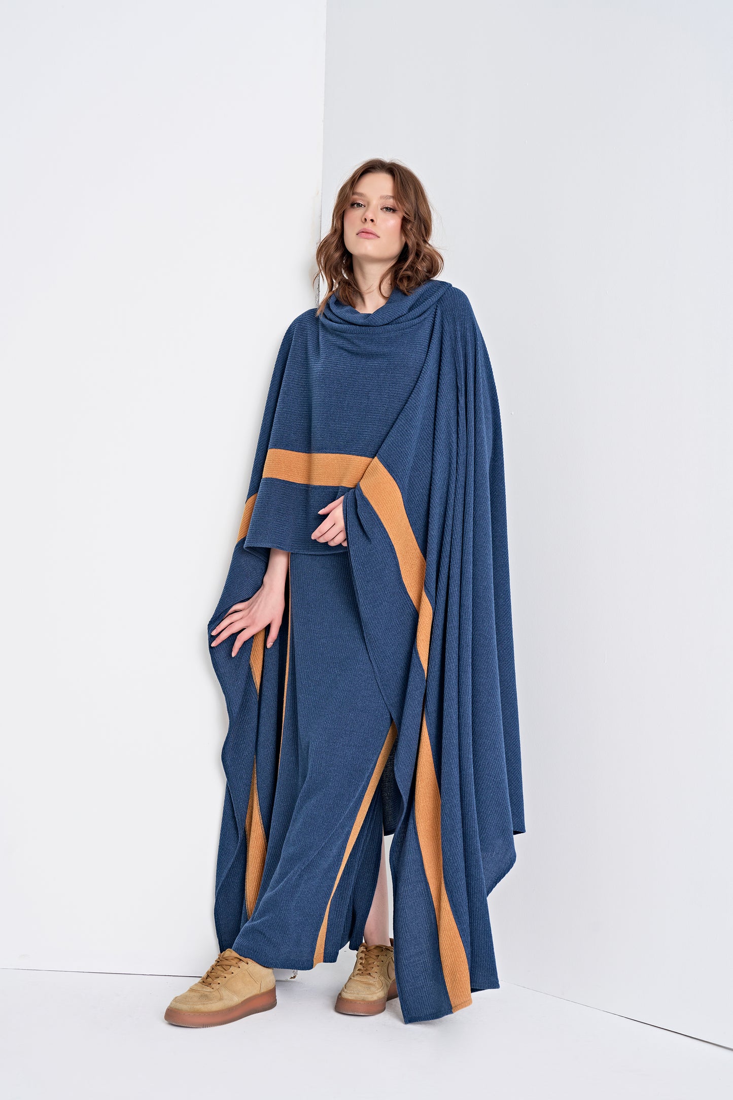 Hooded Knit Poncho and Matching Midi Skirt (Bottom)