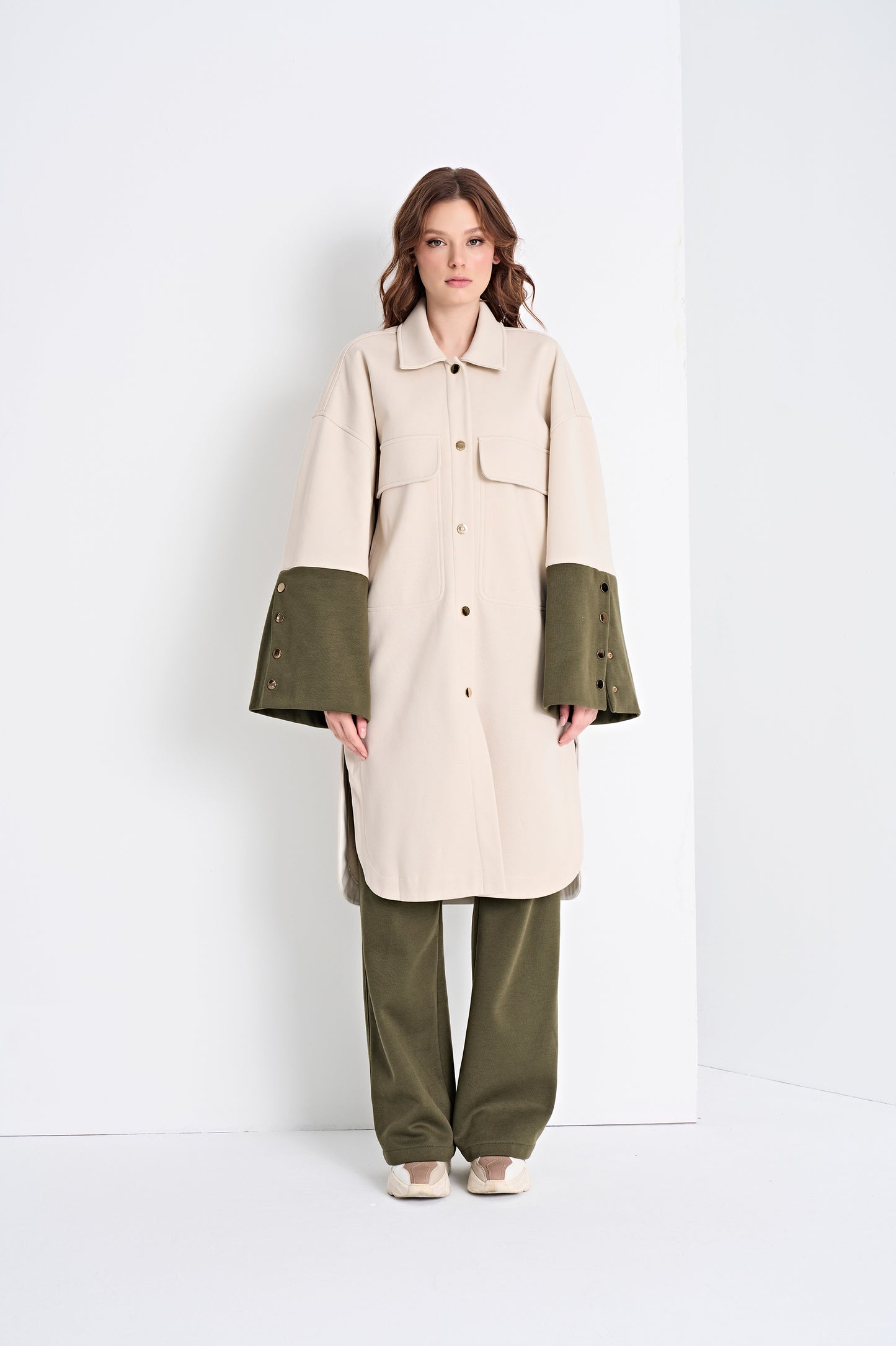 Color-Block Button-Down Tunic and Pants Set (Top)