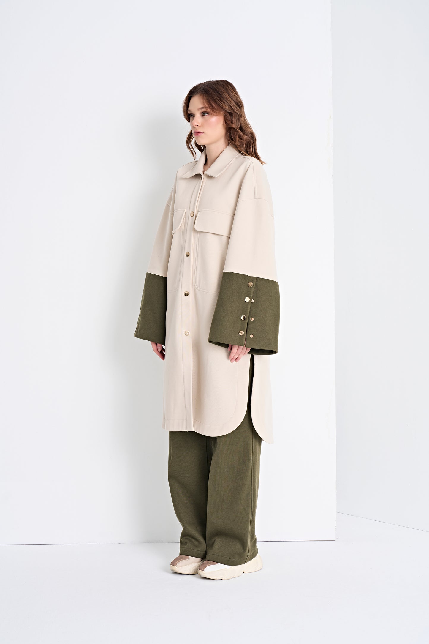 Color-Block Button-Down Tunic and Pants Set (Top)