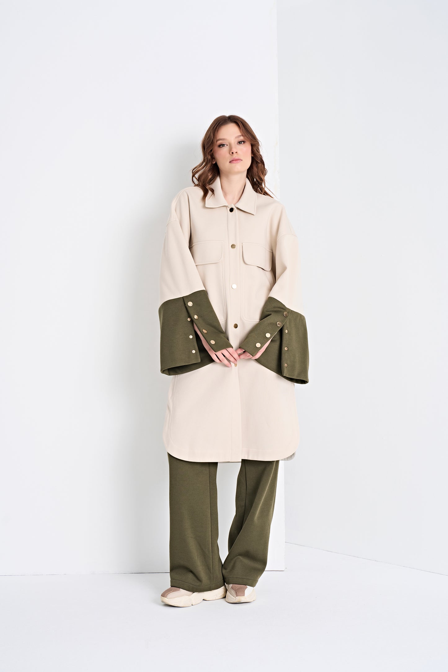 Color-Block Button-Down Tunic and Pants Set (Top)