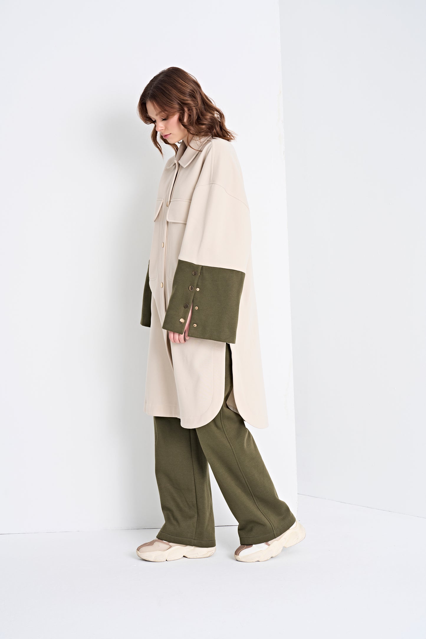 Color-Block Button-Down Tunic and Pants Set (Top)