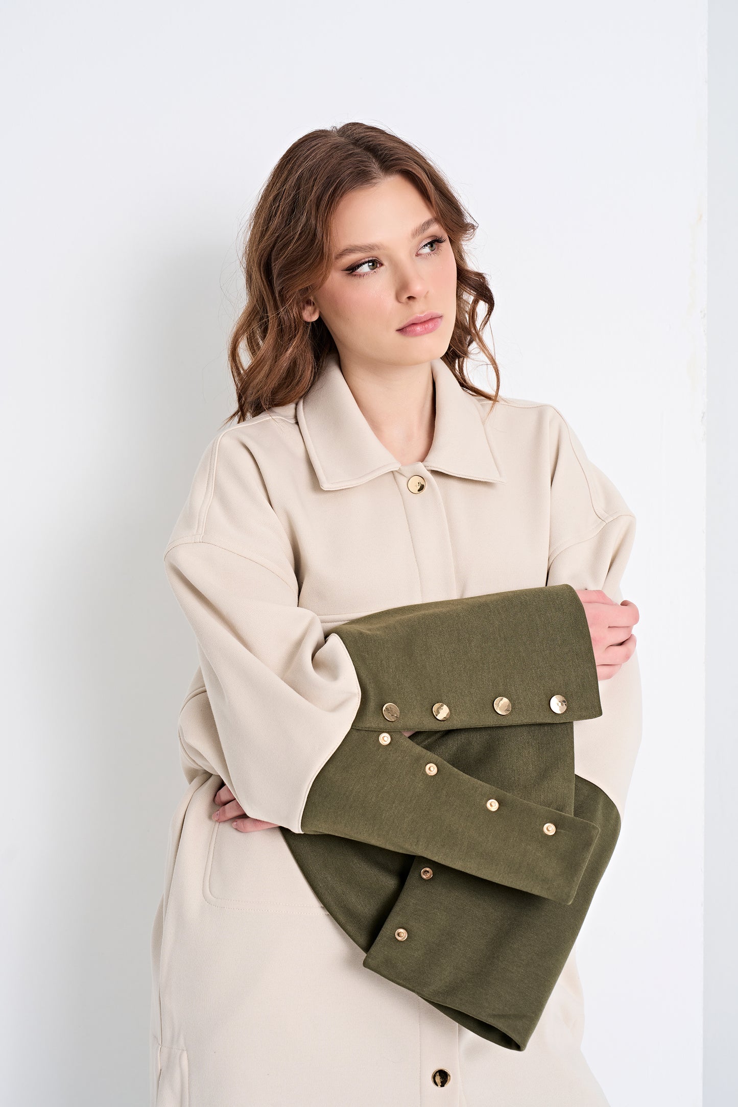 Color-Block Button-Down Tunic and Pants Set (Top)