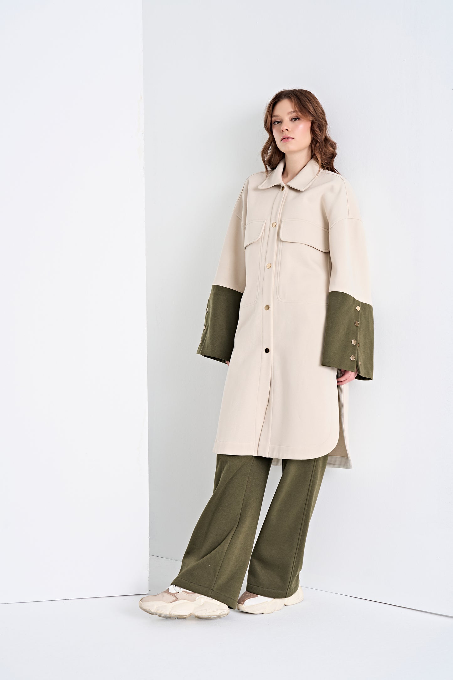 Color-Block Button-Down Tunic and Pants Set (Top)