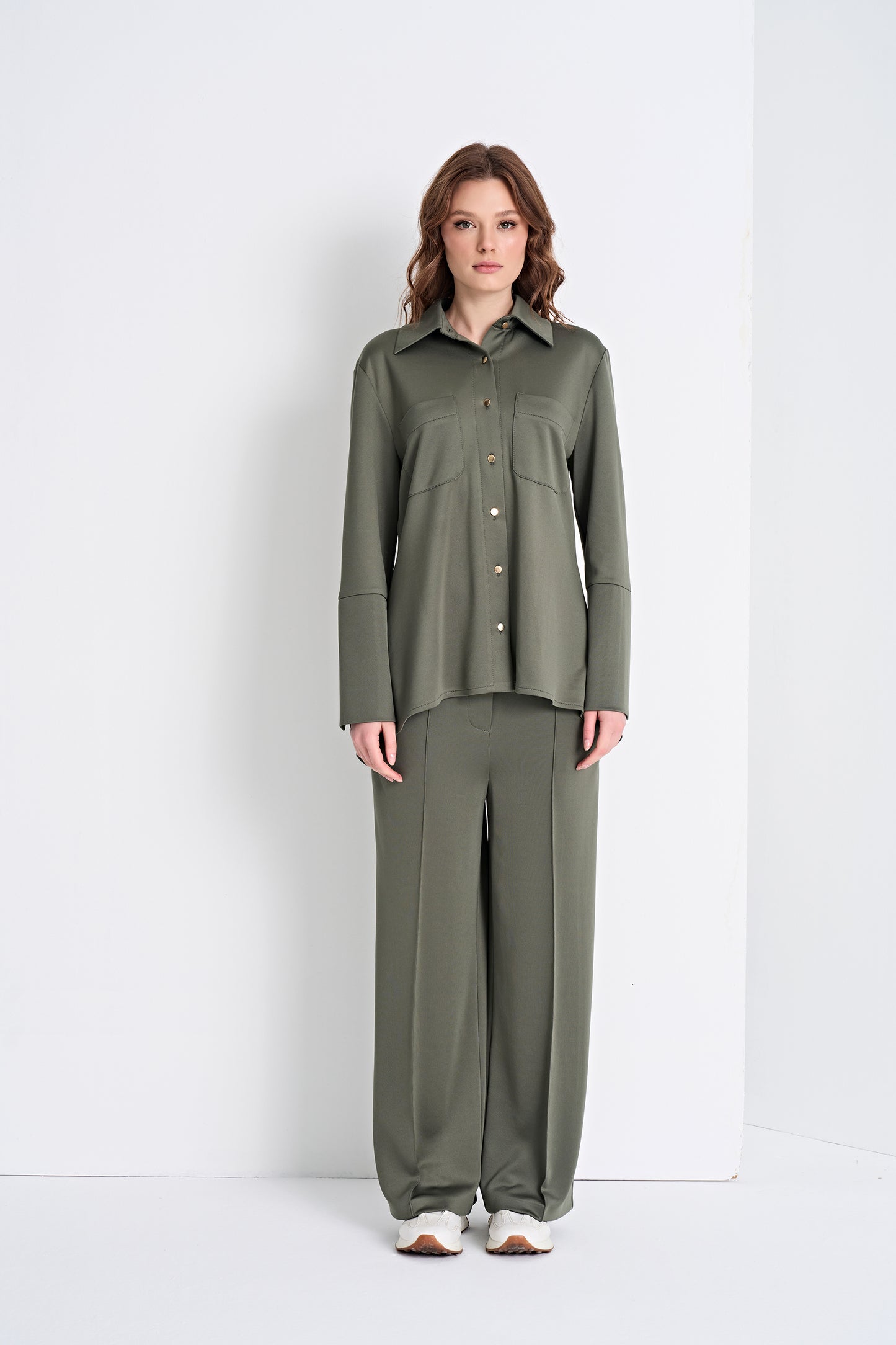 Button-Up Shirt and Wide-Leg Pants Set (Top)