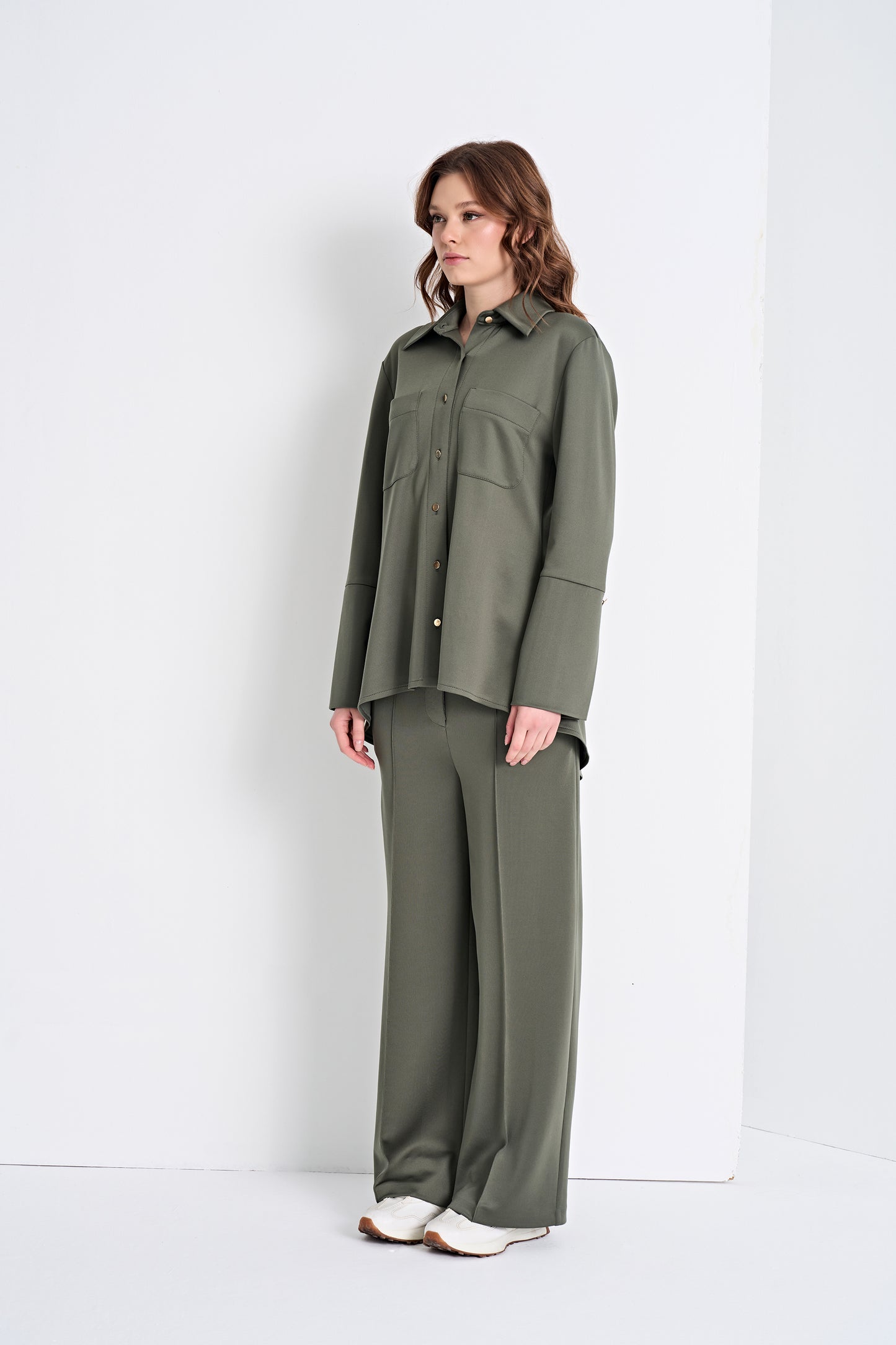 Button-Up Shirt and Wide-Leg Pants Set (Top)