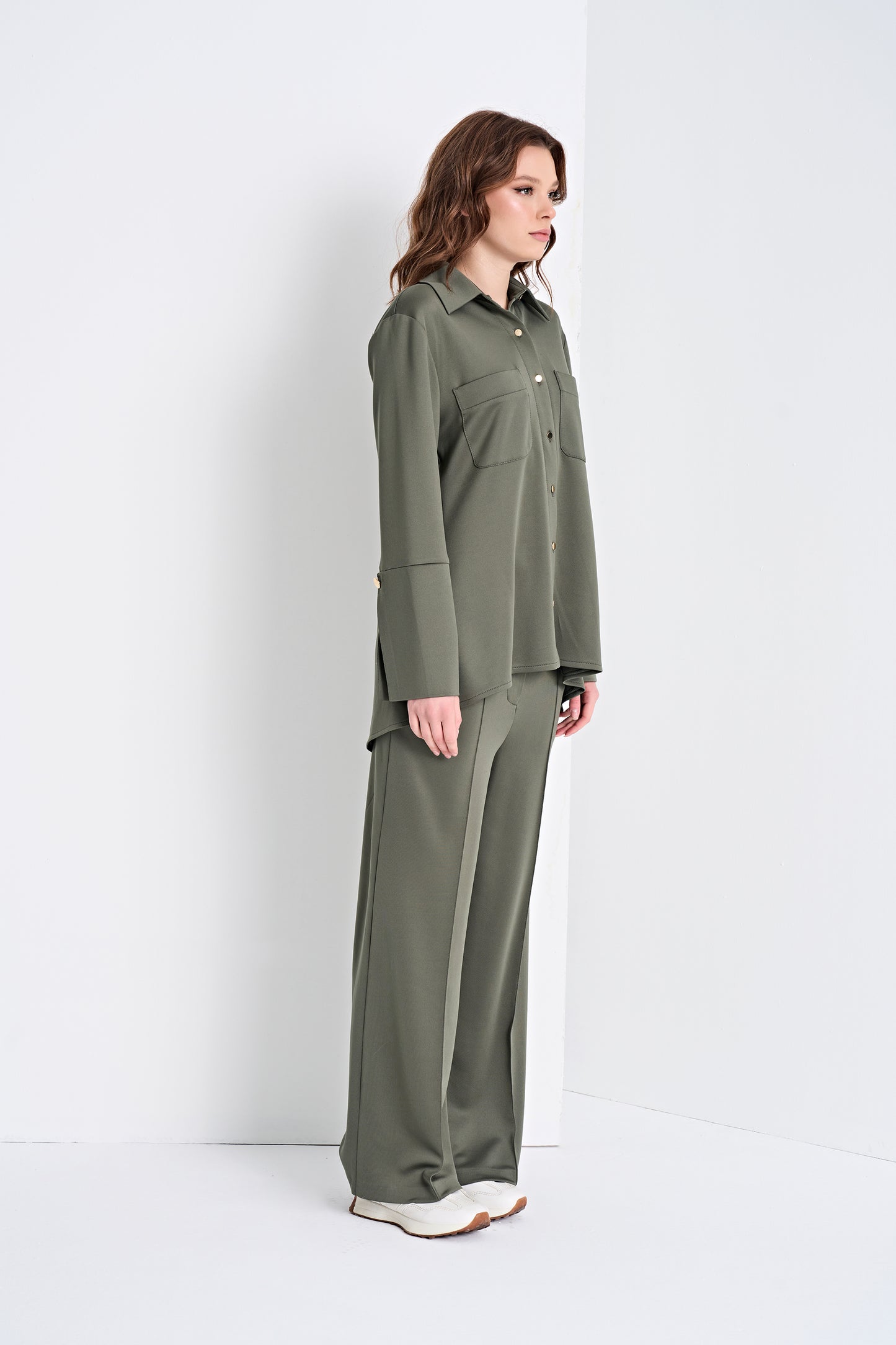 Button-Up Shirt and Wide-Leg Pants Set (Top)