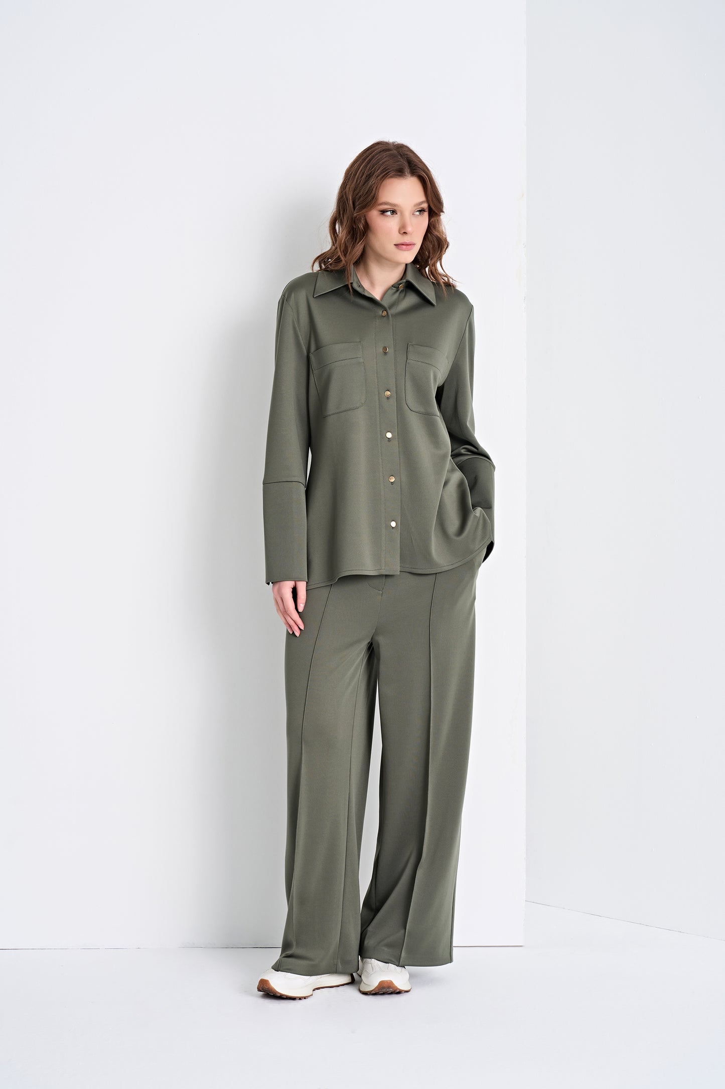 Button-Up Shirt and Wide-Leg Pants Set (Top)