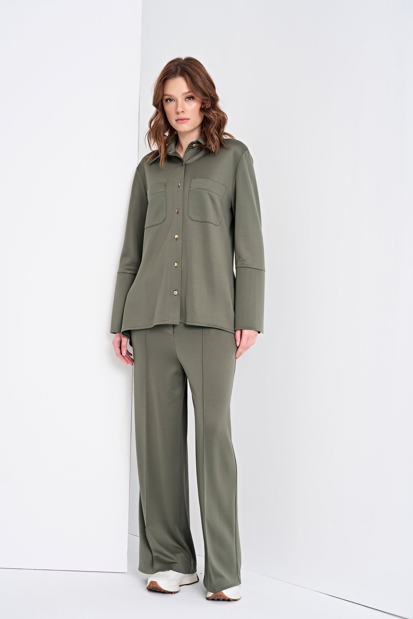 Button-Up Shirt and Wide-Leg Pants Set (Top)