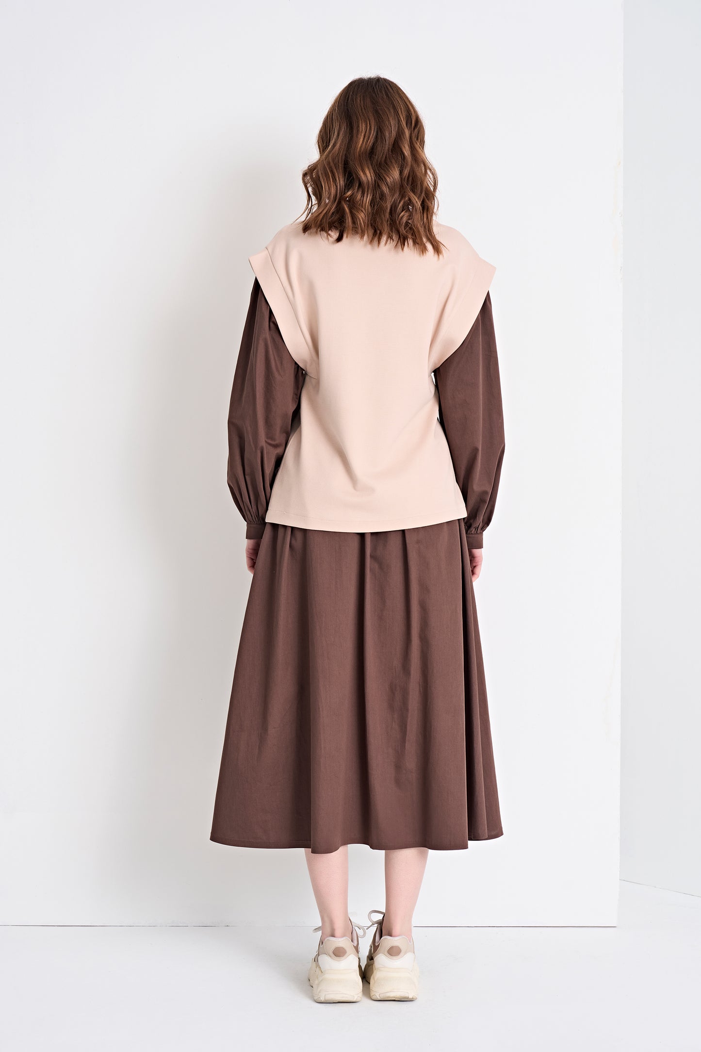 Layered Look Top and Flowy Midi Skirt Set (Top)