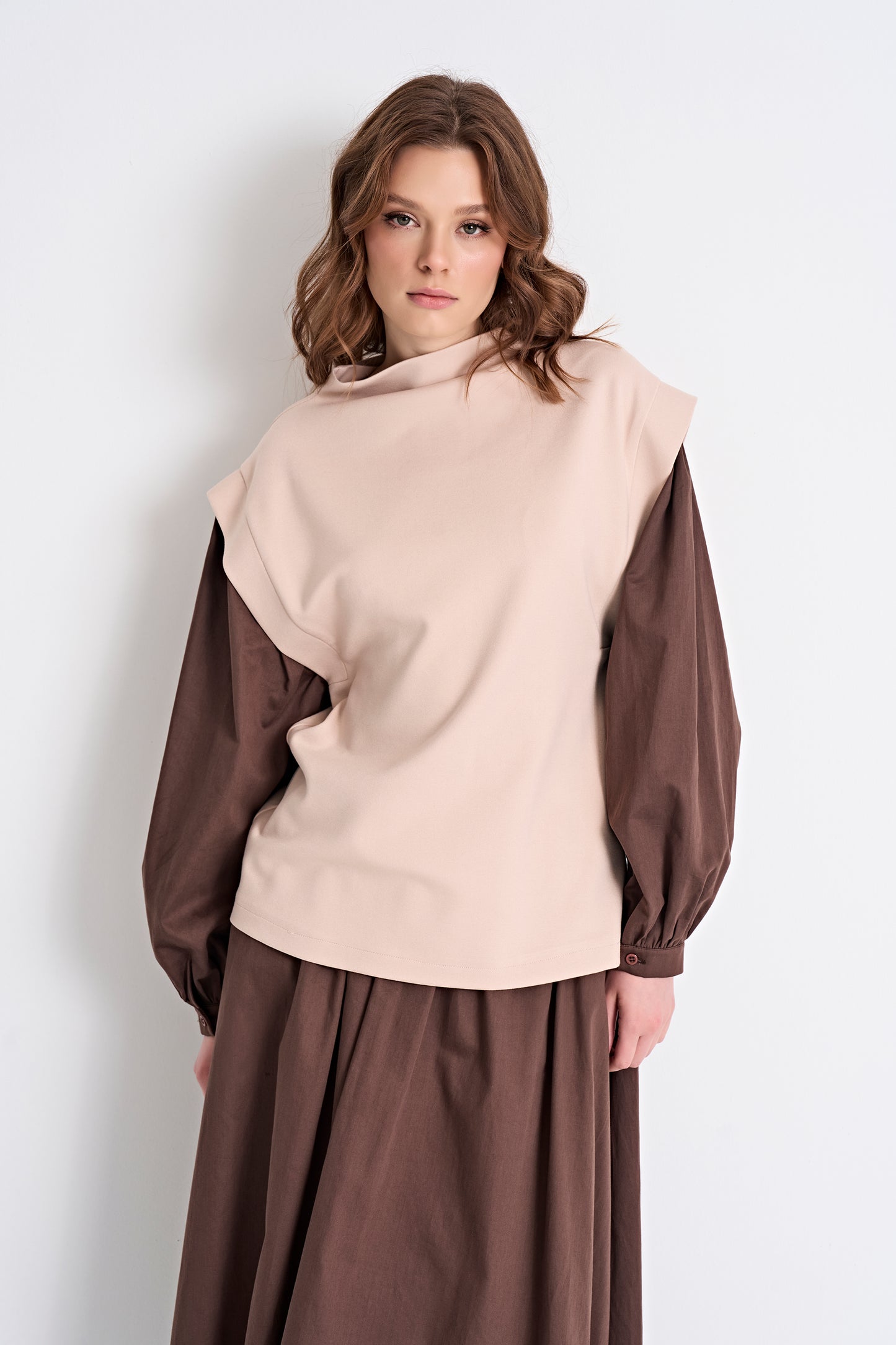 Layered Look Top and Flowy Midi Skirt Set (Top)