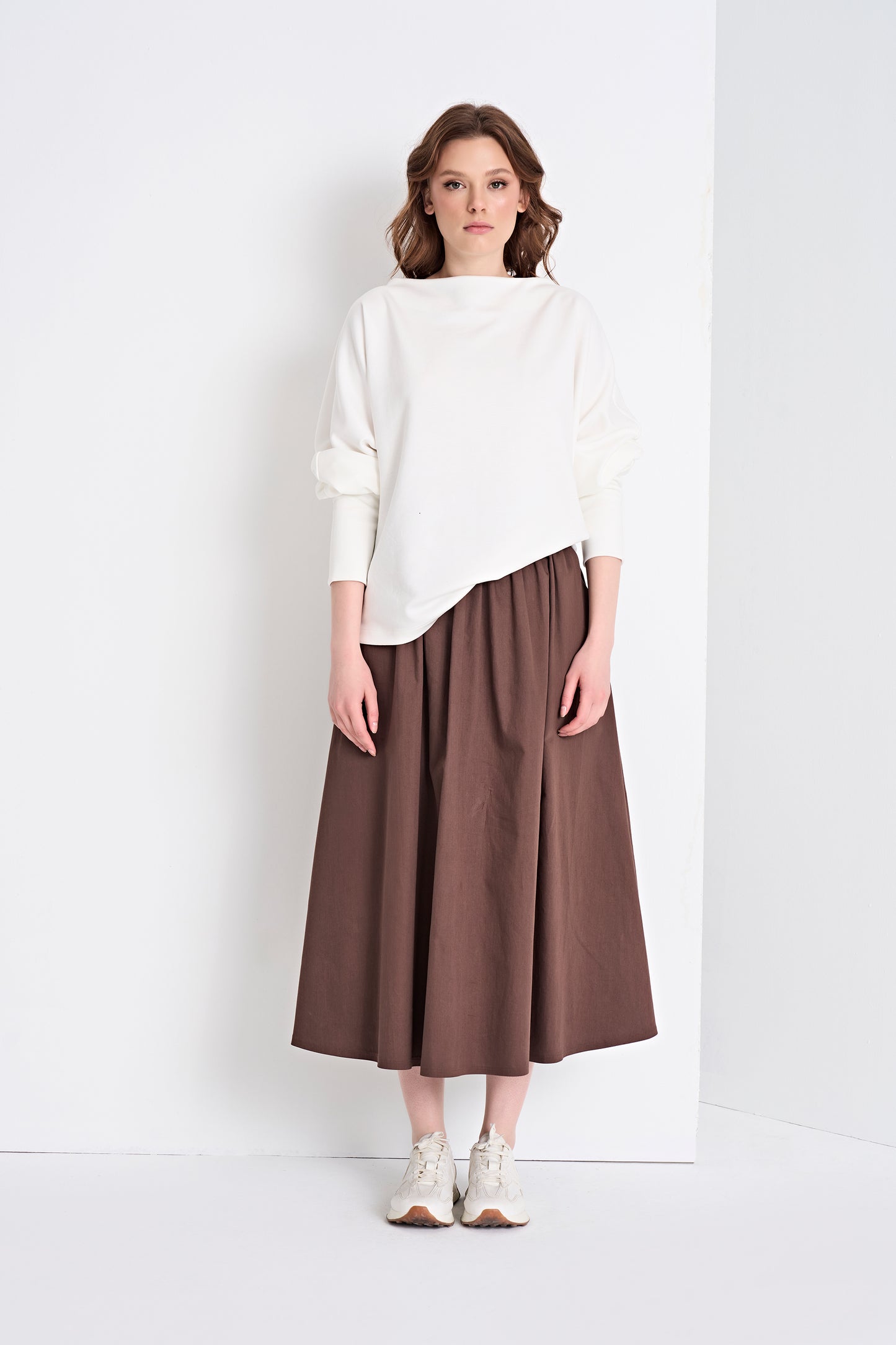 Boat Neck Top and Flowy Midi Skirt (Bottom)