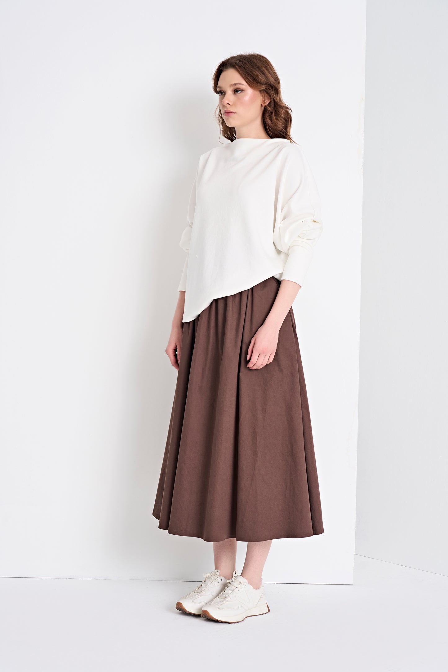 Boat Neck Top and Flowy Midi Skirt (Bottom)