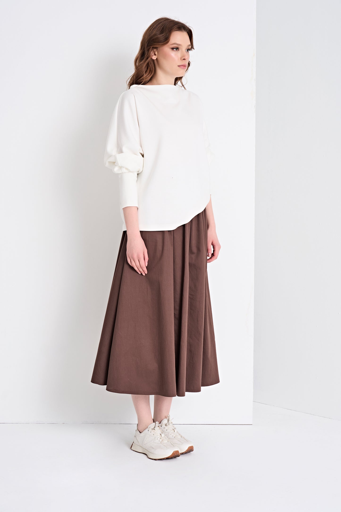 Boat Neck Top and Flowy Midi Skirt (Bottom)