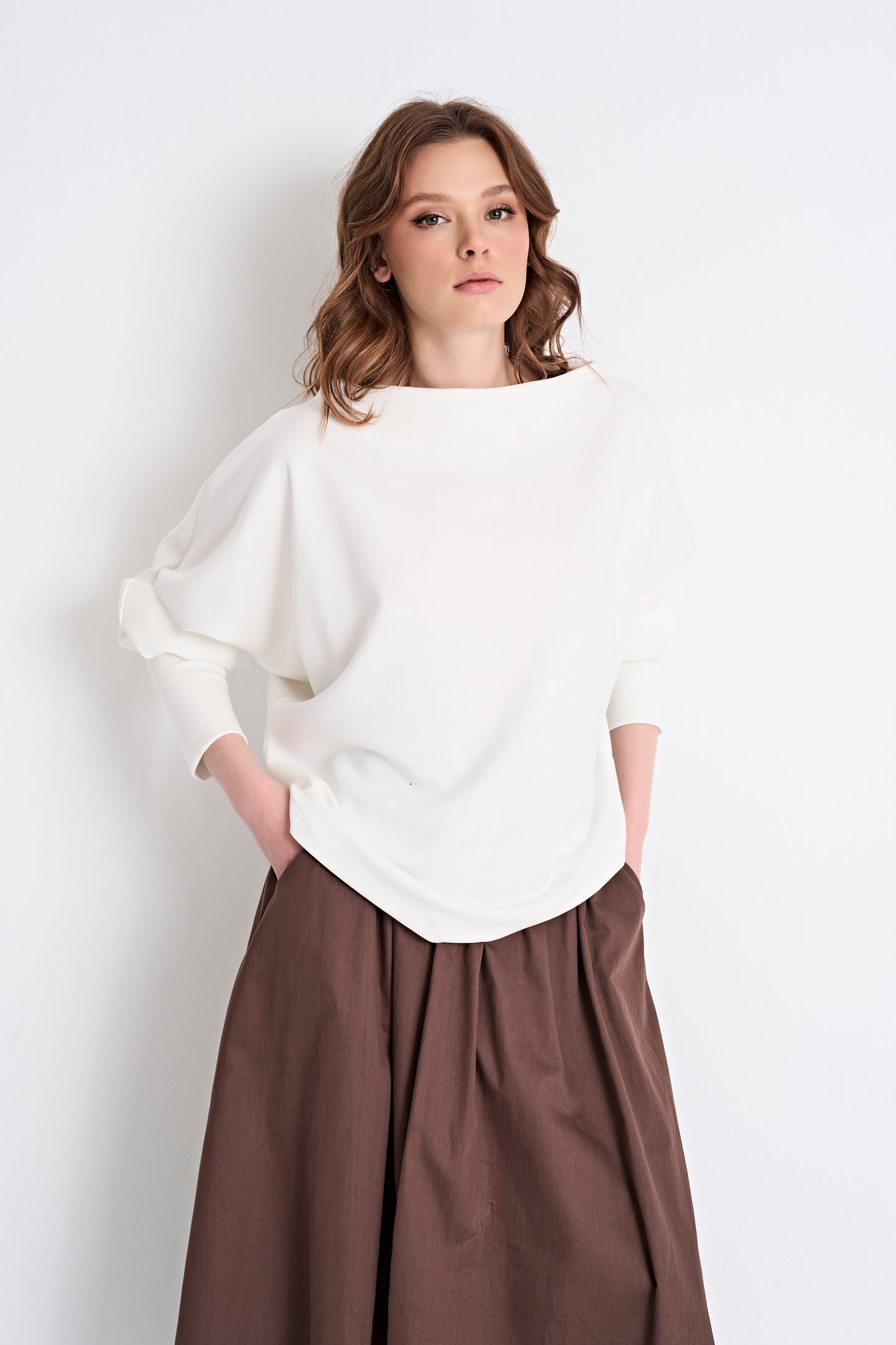 Boat Neck Top and Flowy Midi Skirt (Bottom)