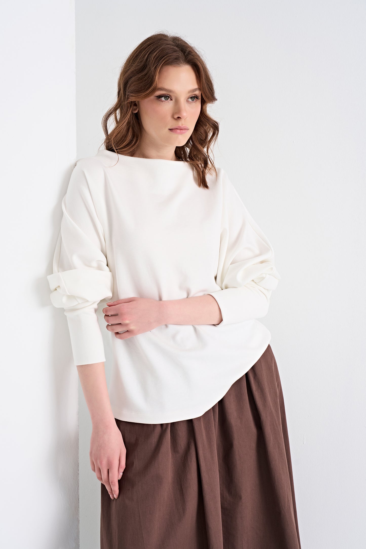 Boat Neck Top and Flowy Midi Skirt (Bottom)