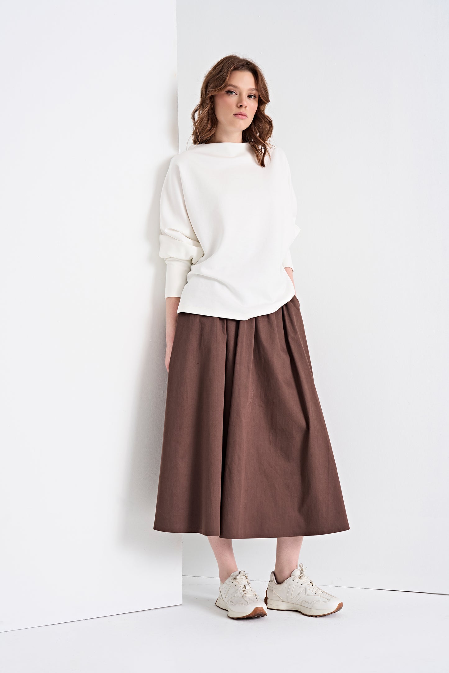 Boat Neck Top and Flowy Midi Skirt (Bottom)