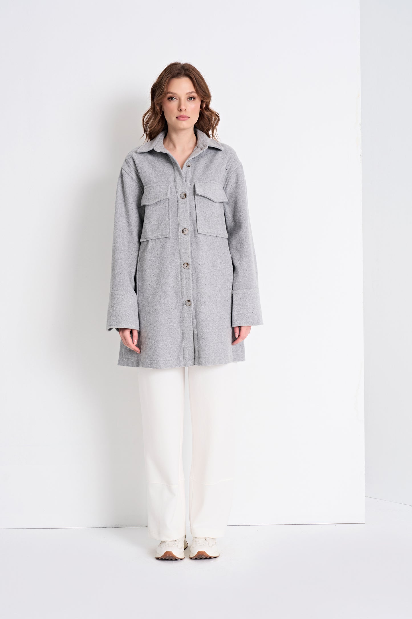 Oversized Shirt Jacket and Wide-Leg Pants (Bottom)