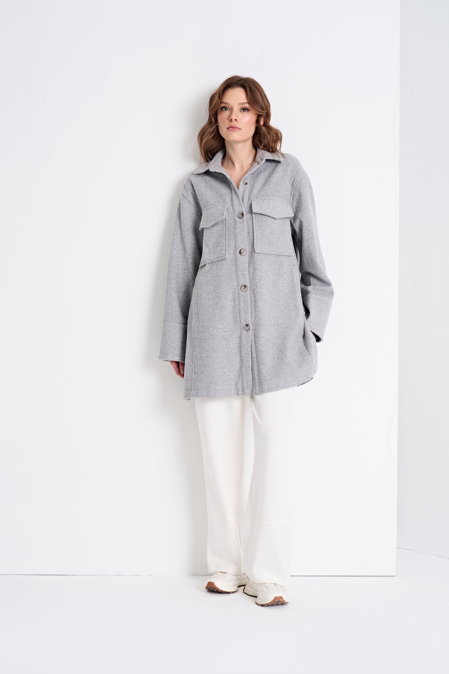 Oversized Shirt Jacket and Wide-Leg Pants (Bottom)