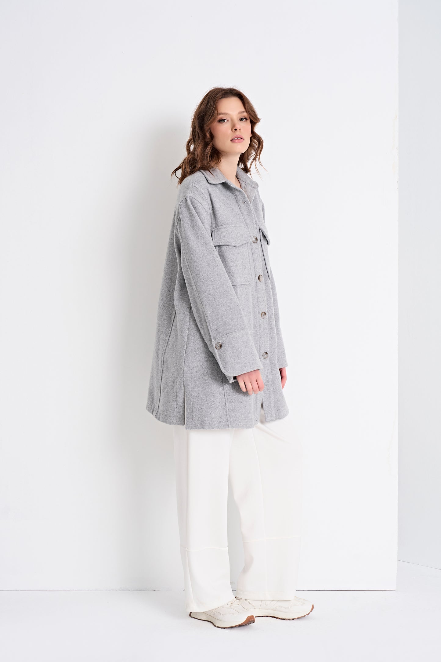 Oversized Shirt Jacket and Wide-Leg Pants (Bottom)