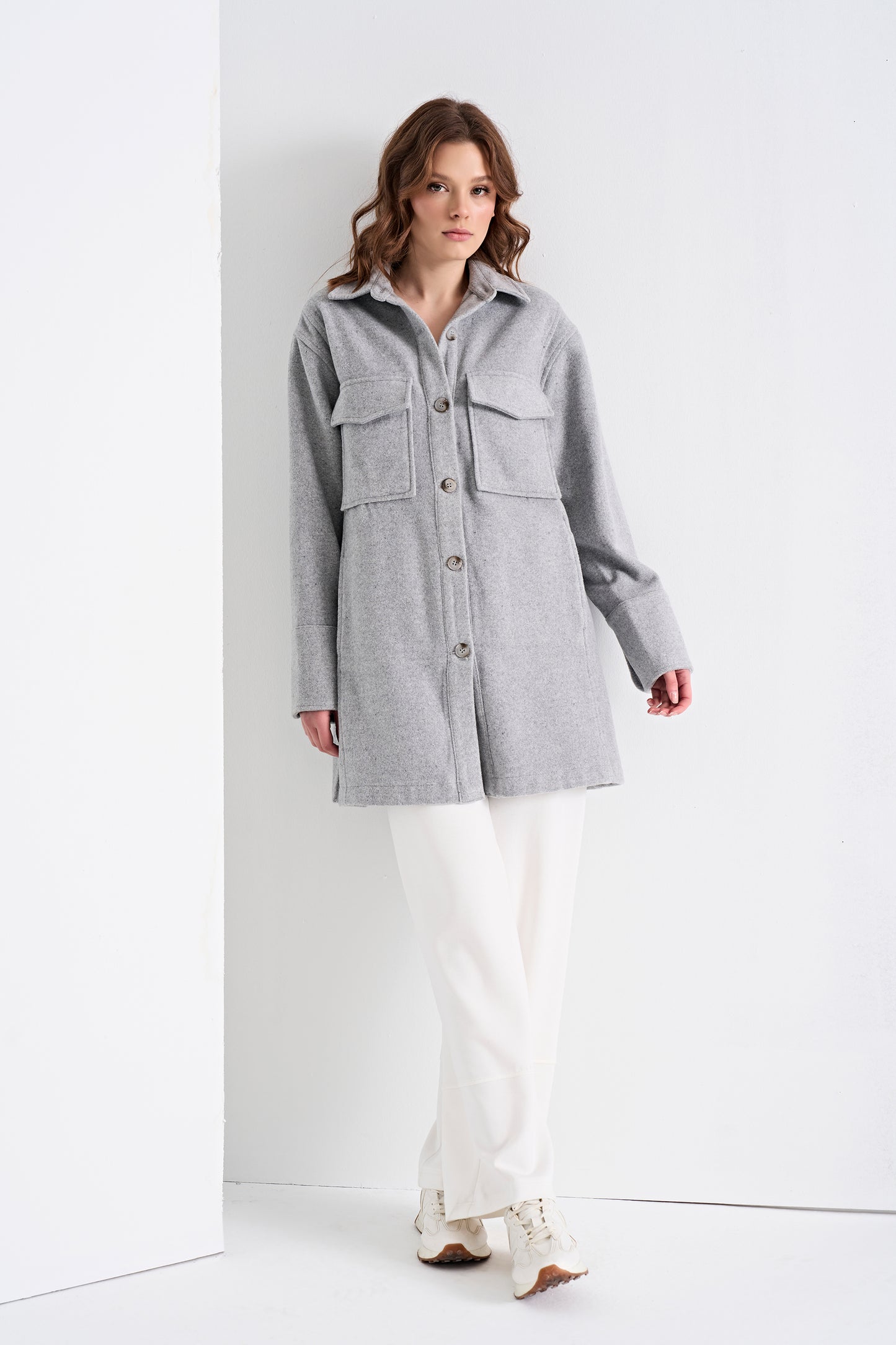 Oversized Shirt Jacket and Wide-Leg Pants (Bottom)