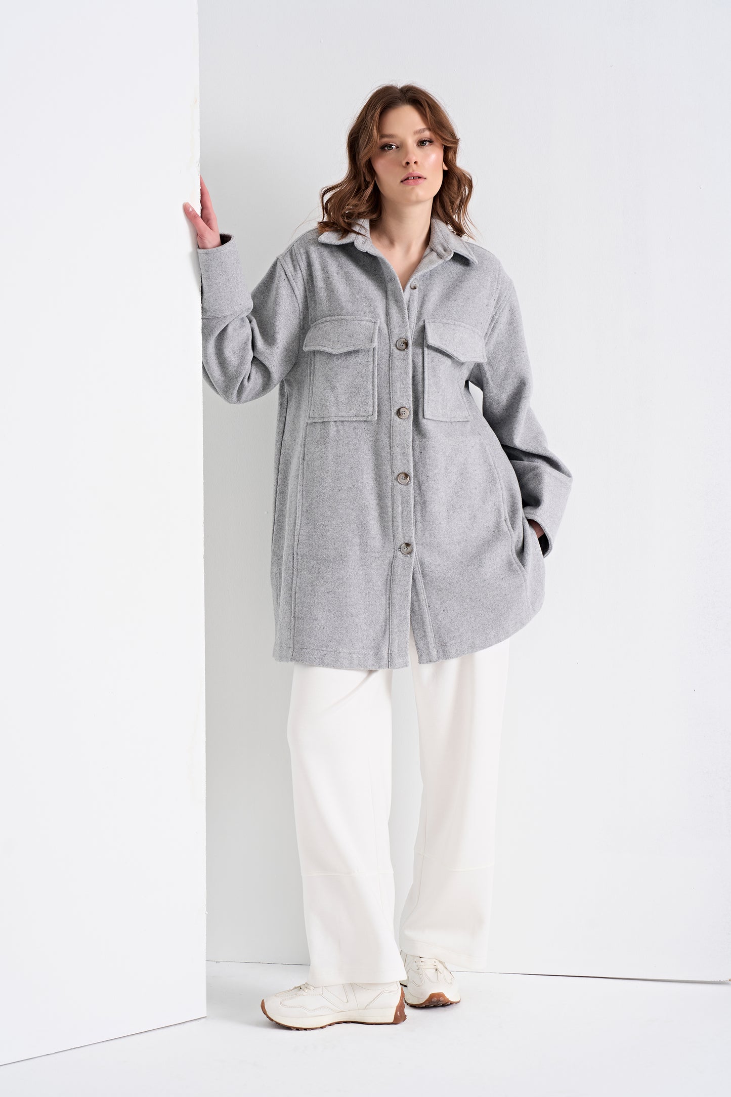 Oversized Shirt Jacket and Wide-Leg Pants (Bottom)