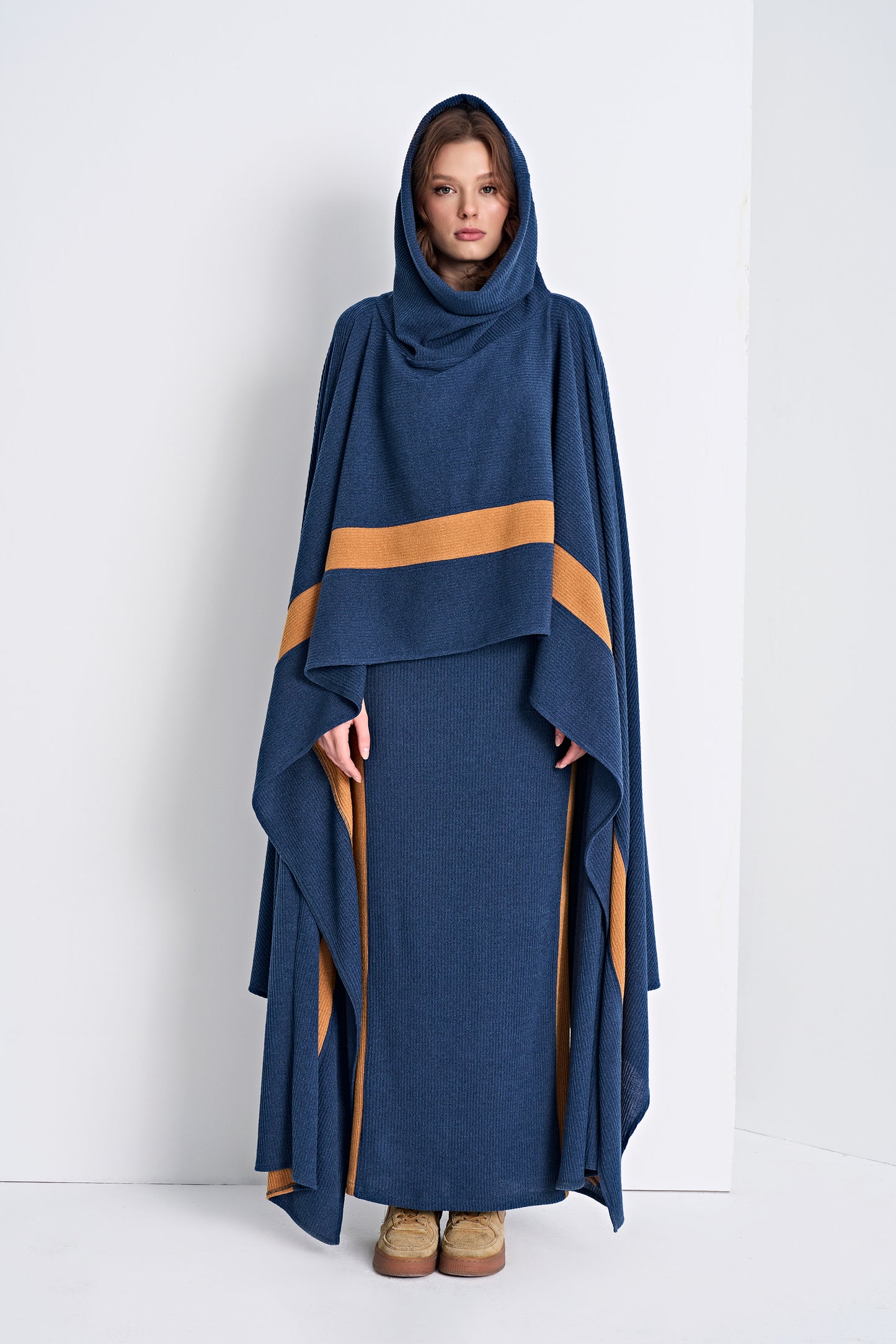 Hooded Knit Poncho and Matching Midi Skirt (Bottom)