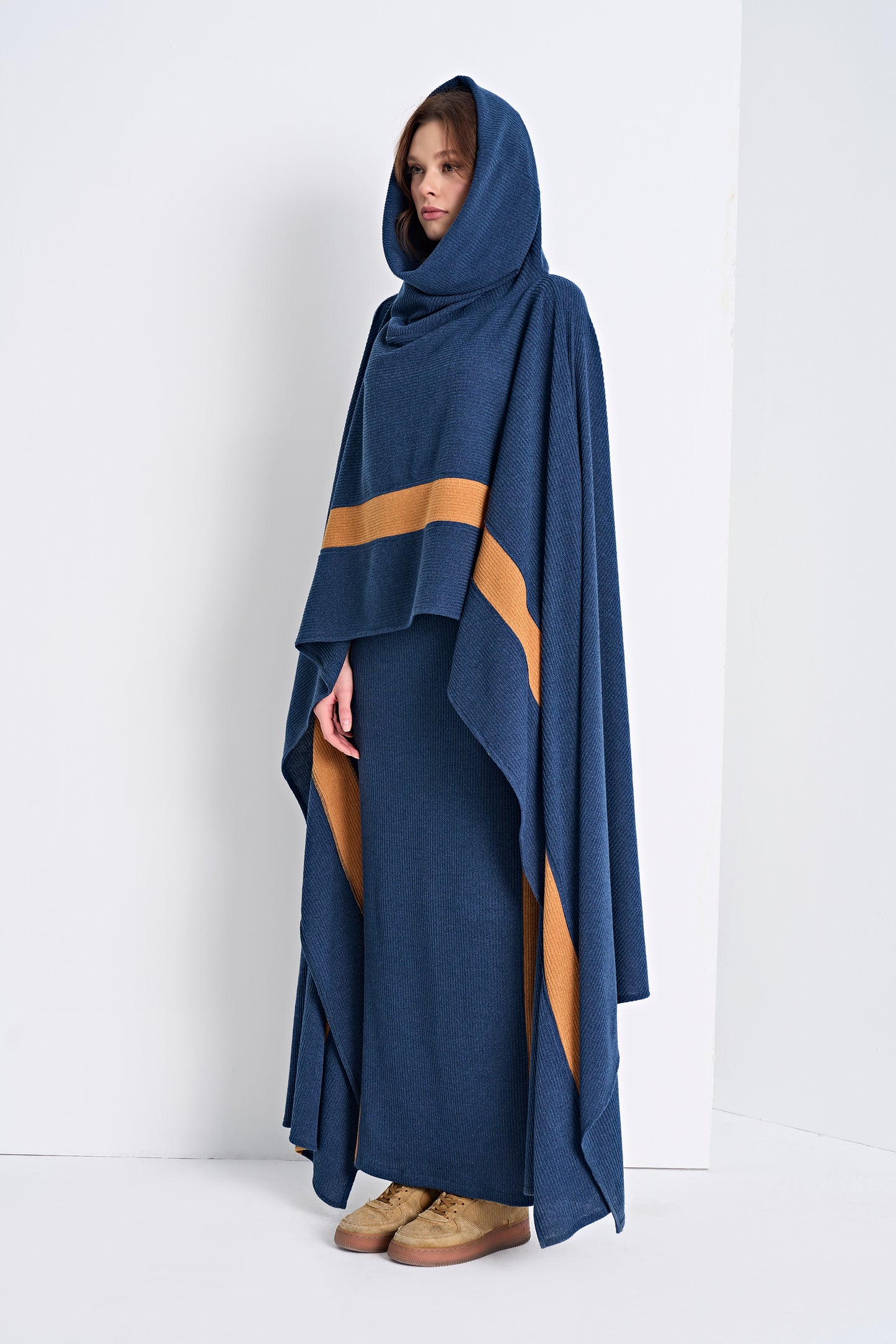 Hooded Knit Poncho and Matching Midi Skirt (Bottom)