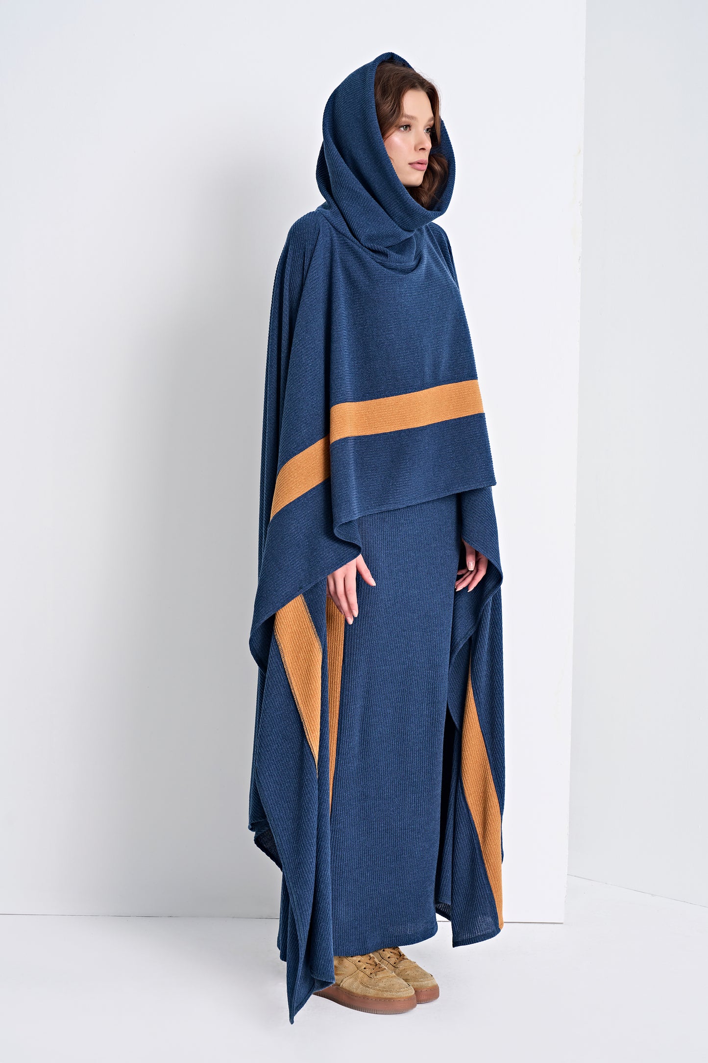 Hooded Knit Poncho and Matching Midi Skirt (Bottom)