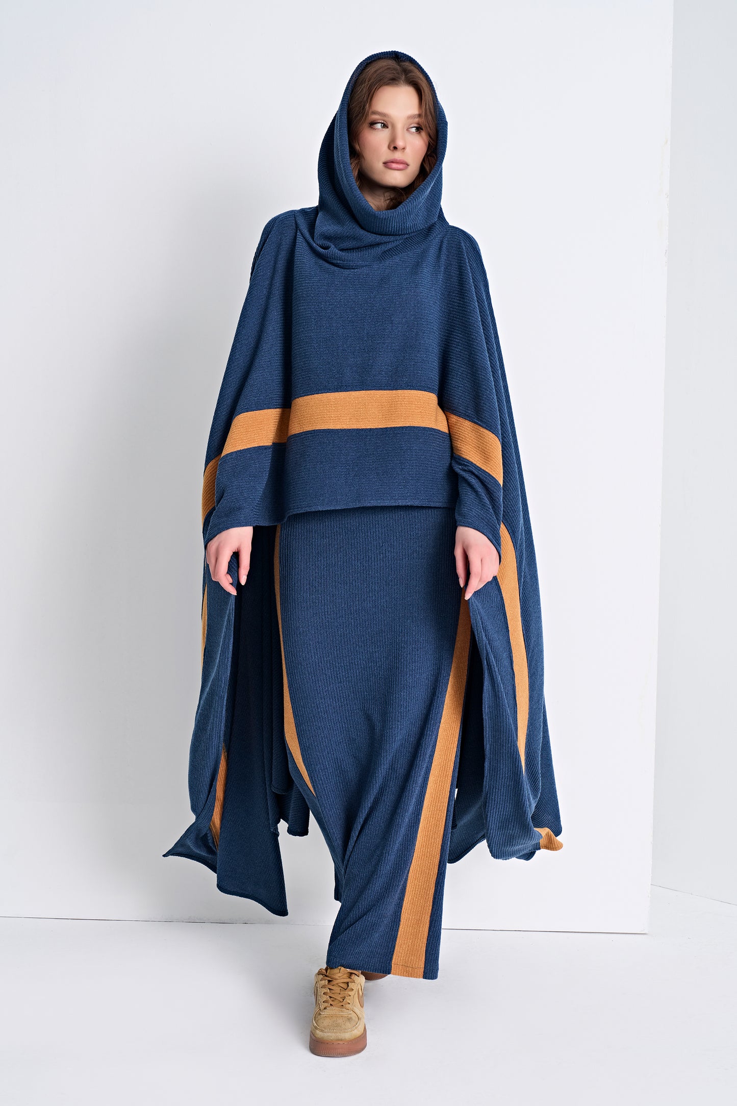 Hooded Knit Poncho and Matching Midi Skirt (Bottom)