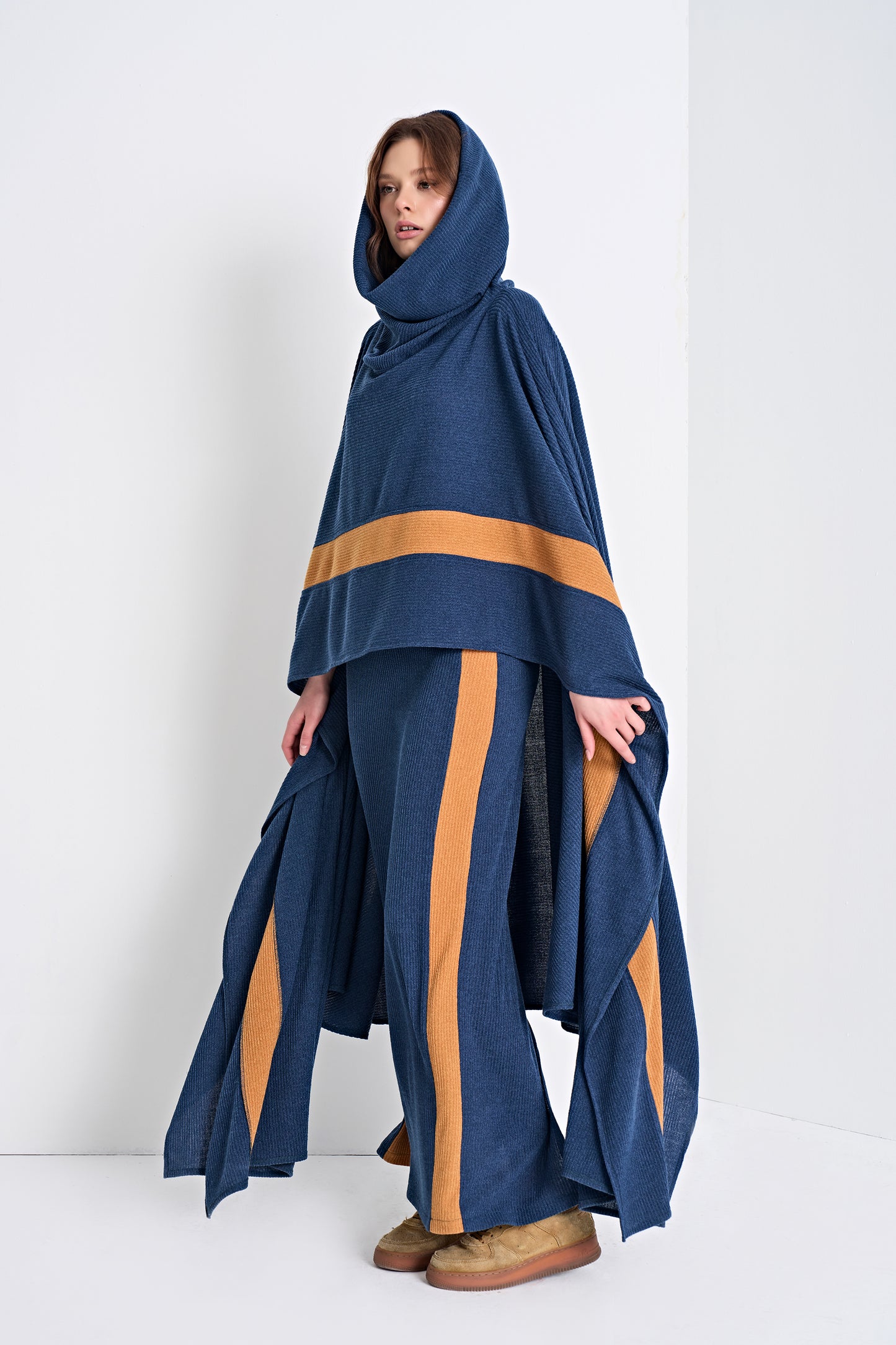 Hooded Knit Poncho and Matching Midi Skirt (Bottom)