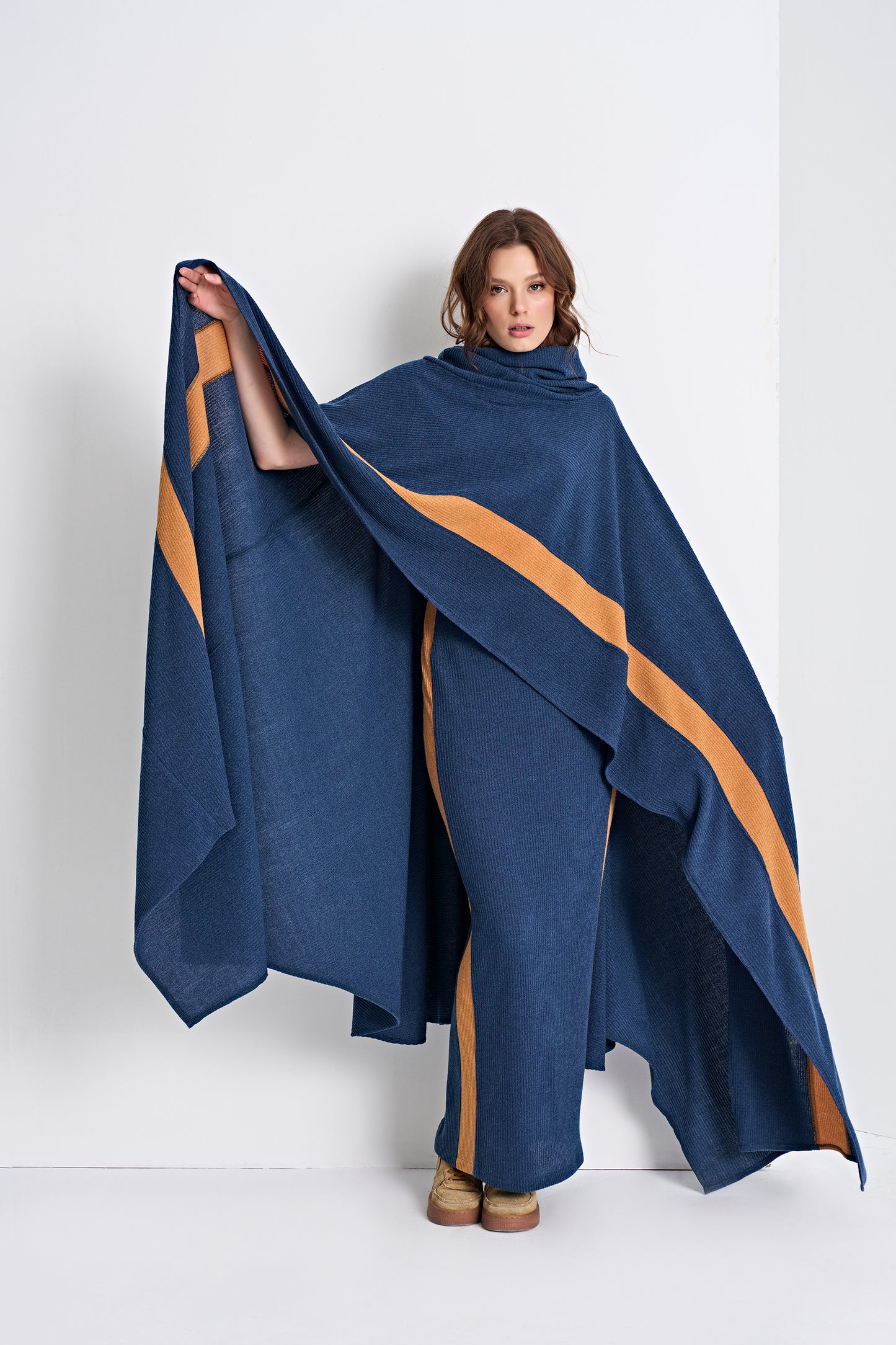 Hooded Knit Poncho and Matching Midi Skirt (Bottom)