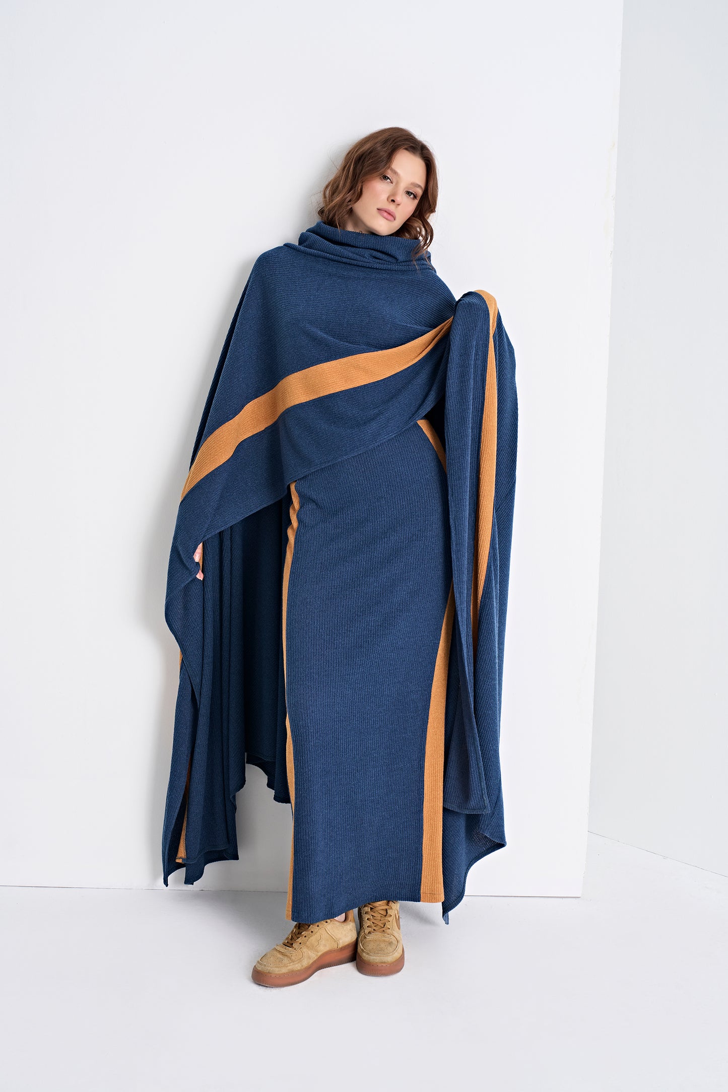 Hooded Knit Poncho and Matching Midi Skirt (Bottom)