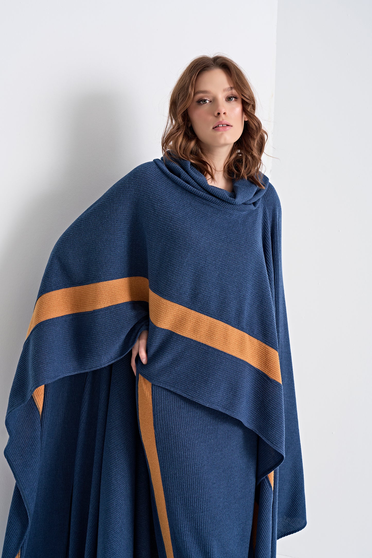 Hooded Knit Poncho and Matching Midi Skirt (Bottom)
