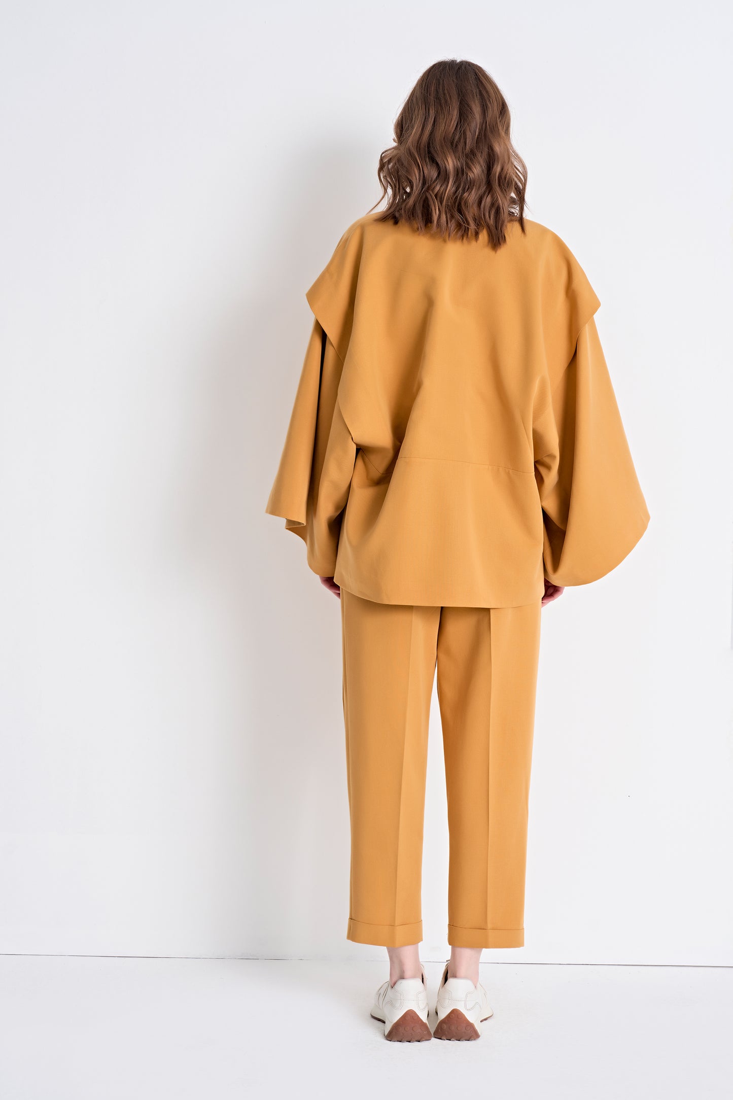 Open-Front Jacket with Layered Sleeves and Cropped Pants Set (Bottom)